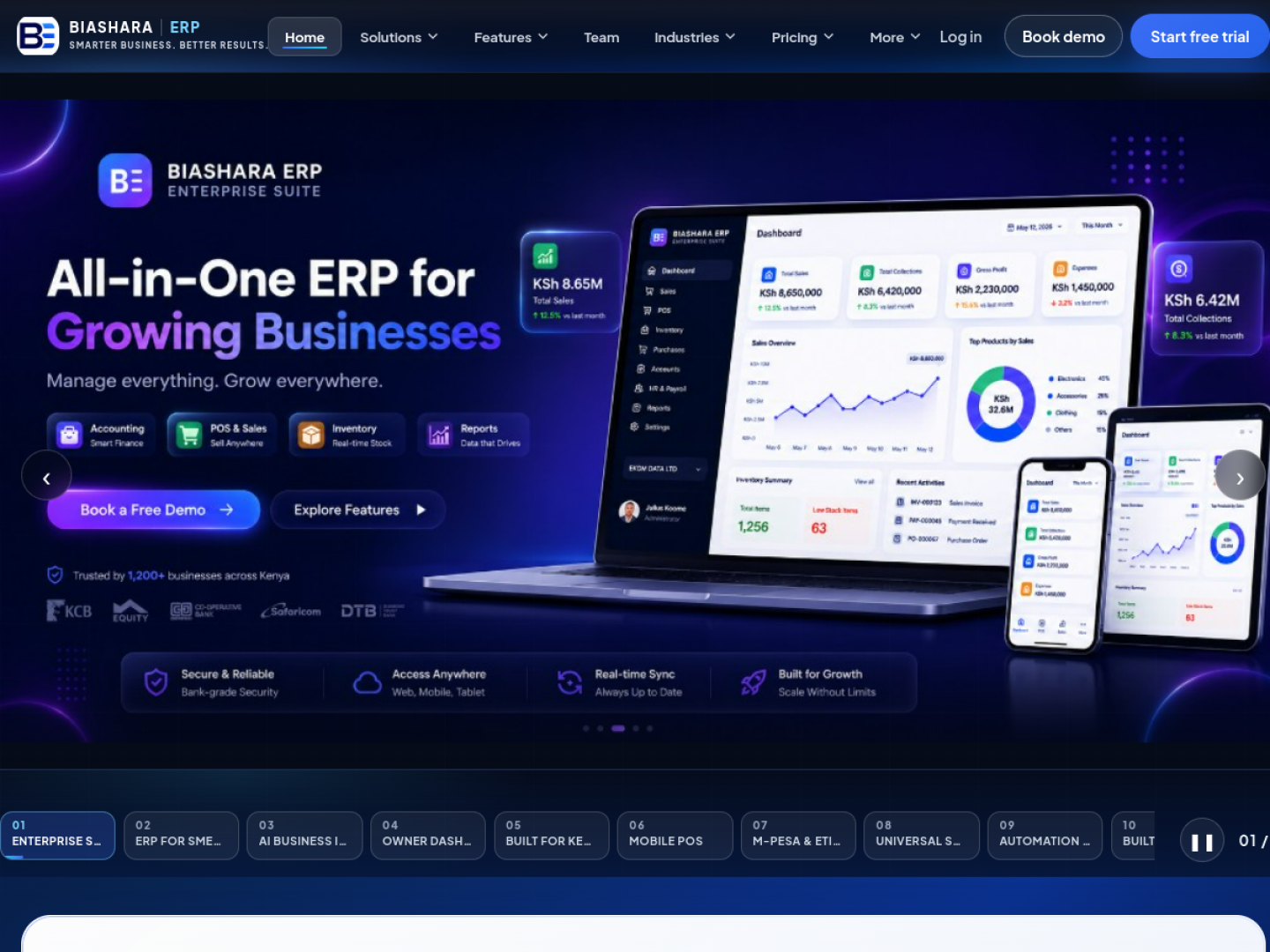 Biashara ERP website screenshot