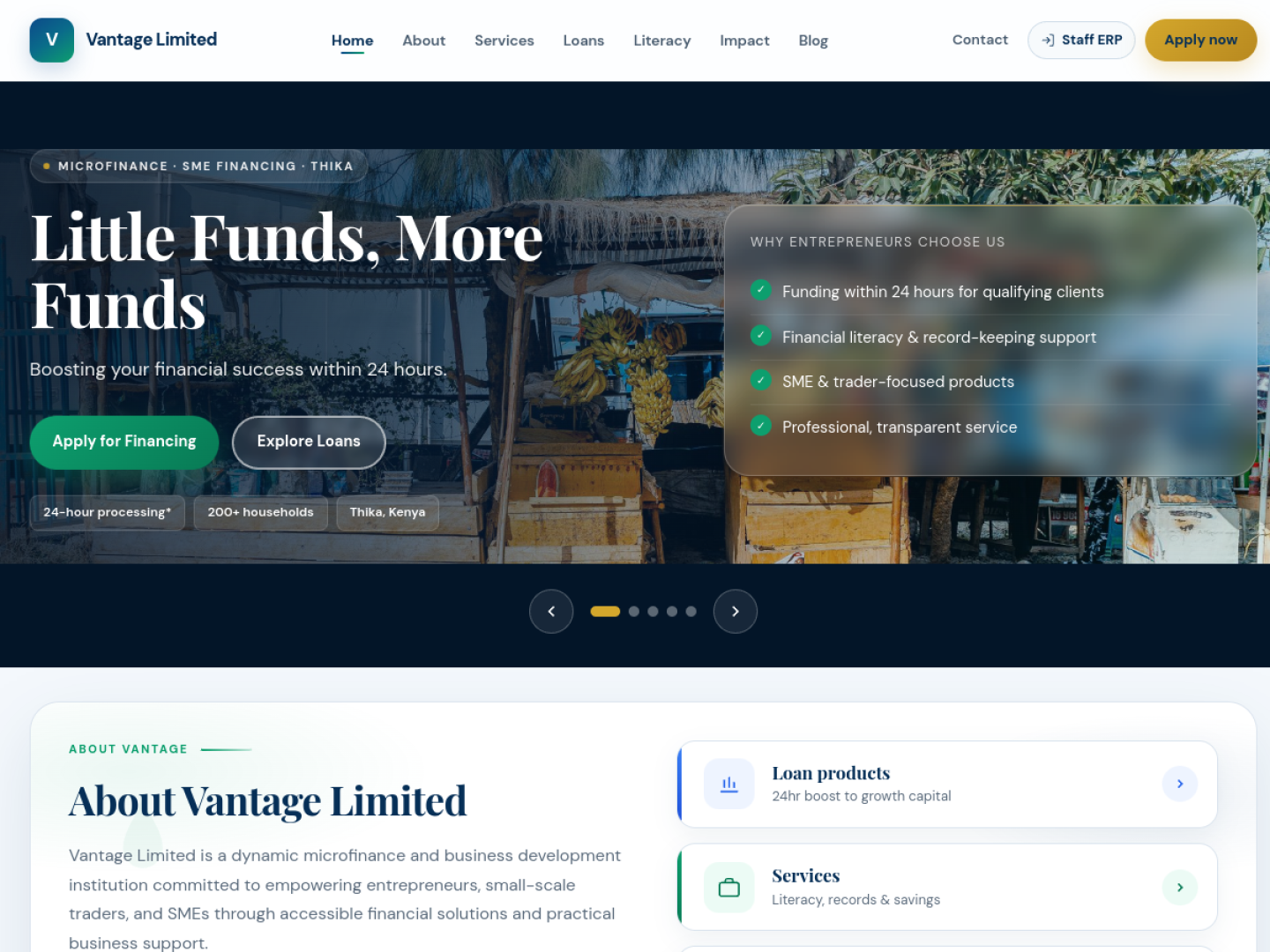 The Vantage Ltd website screenshot